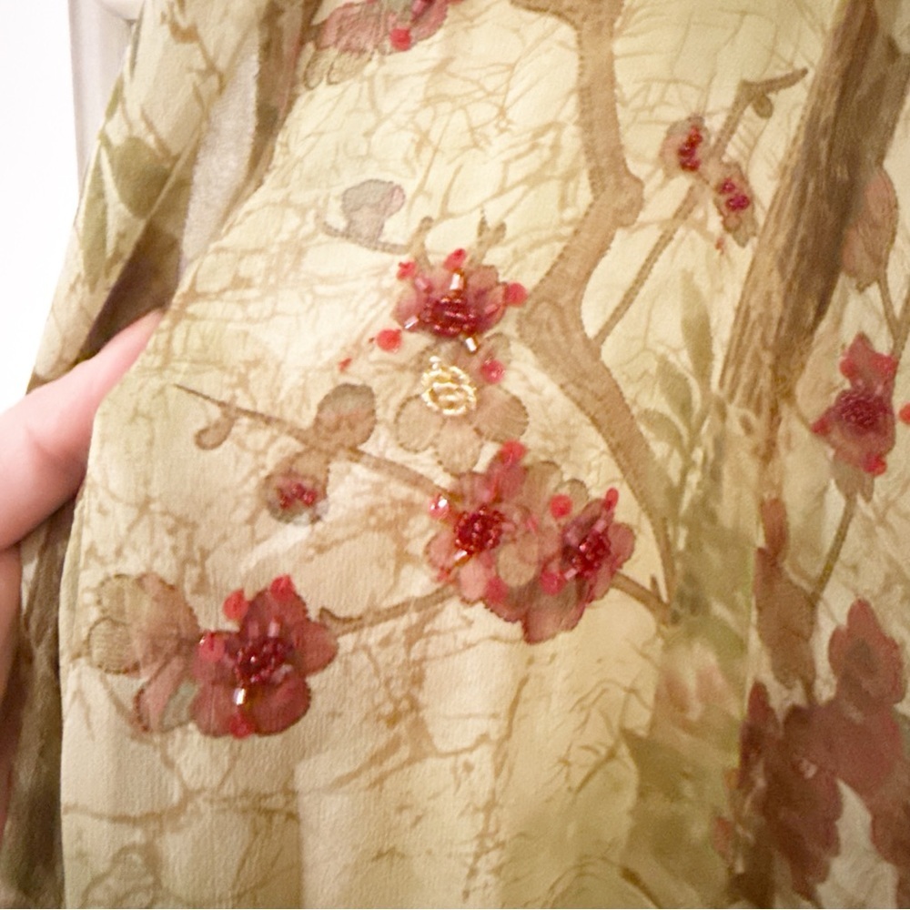 Citron Santa Monica Green Silk Duster Kimono M - Picture 4 of 10